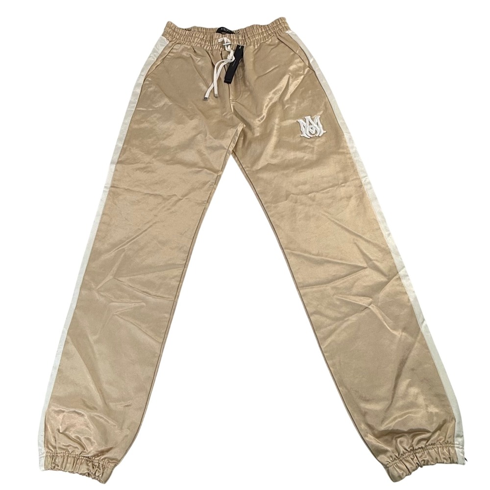 Amiri Satin Track Pants Gold Champagne White Stripe MA Logo Small NEW